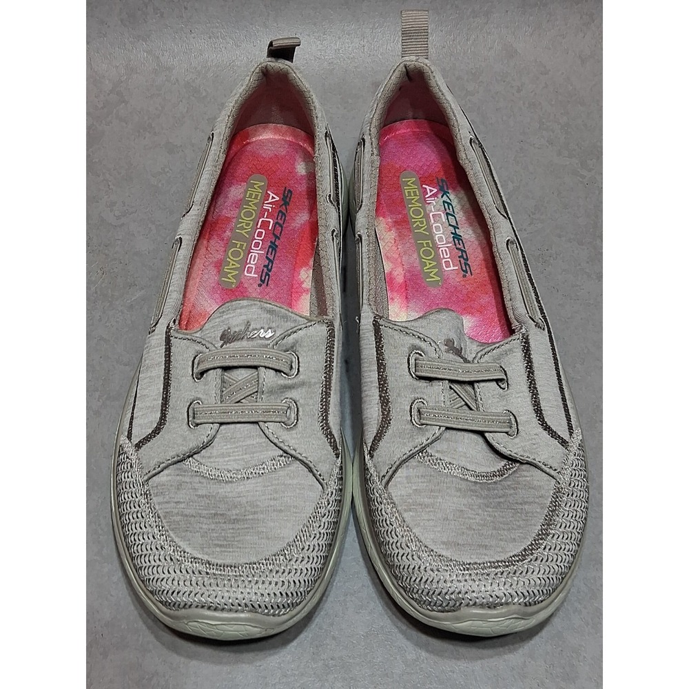 Skechers Women's Wide Fit Memory Foam Slip-On Mesh Flats Taupe US 8